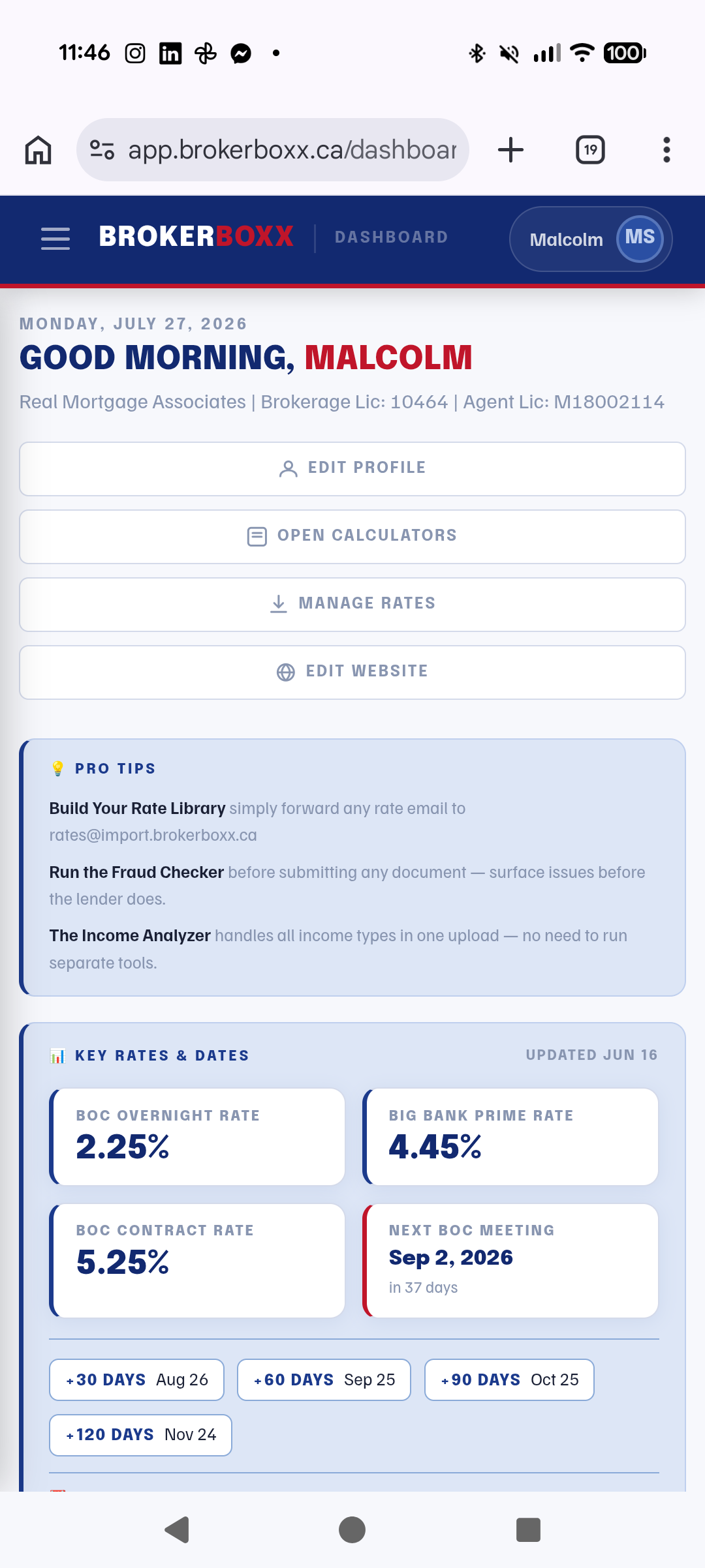 The BrokerBoxx dashboard on a phone
